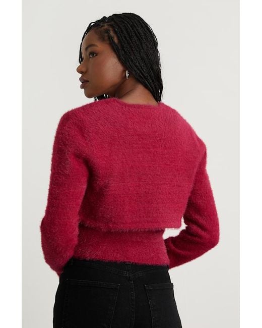 Lulus Red Mekea Eyelash Knit Tank Top And Cropped Cardigan Set