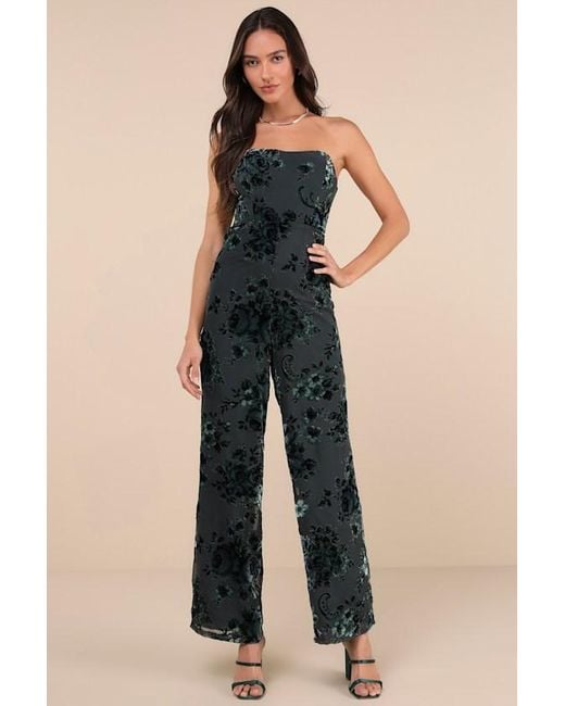 Lulus Blue Charismatic Splendor Velvet Burnout Strapless Jumpsuit