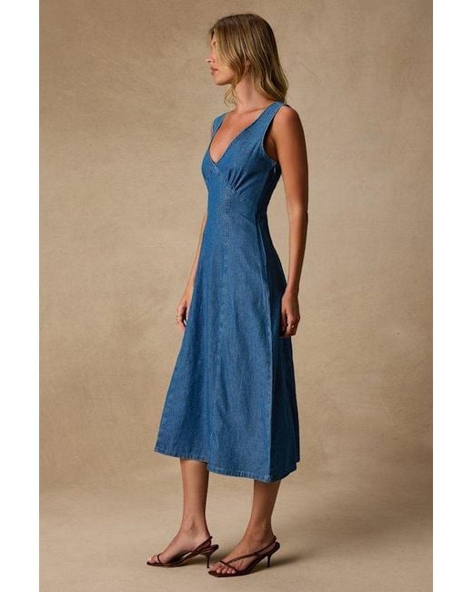Lulus Blue Miranda Medium Wash Denim Sleeveless Midi Dress