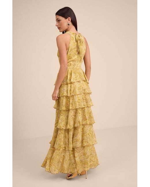 Lulus Natural Cayson Paisley Tiered High-Low Maxi Dress
