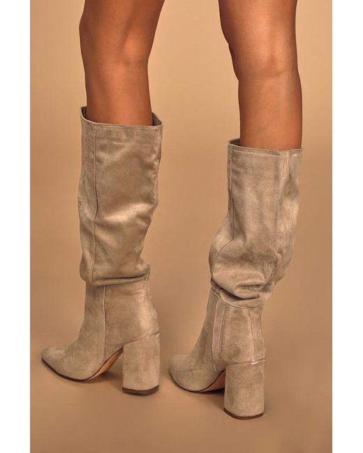 Lulus Brown Katari Taupe Suede Pointed-Toe Knee High Boots