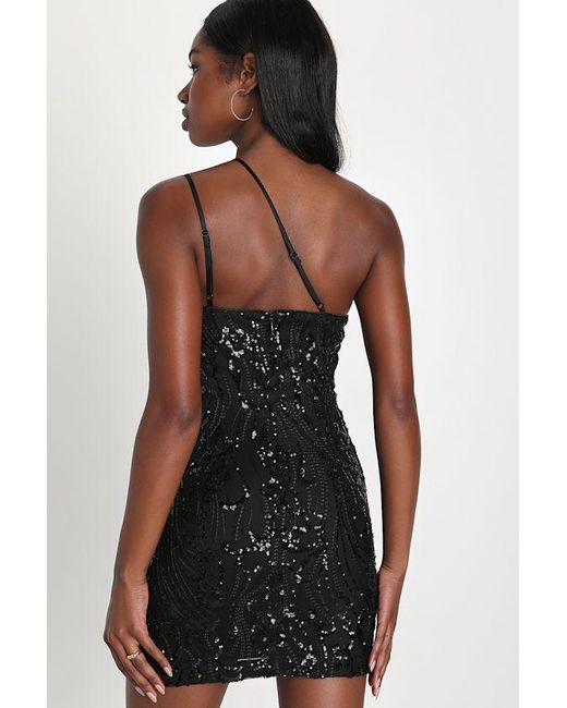 Lulus Black Alluring Shine Sequin One-Shoulder Mini Dress