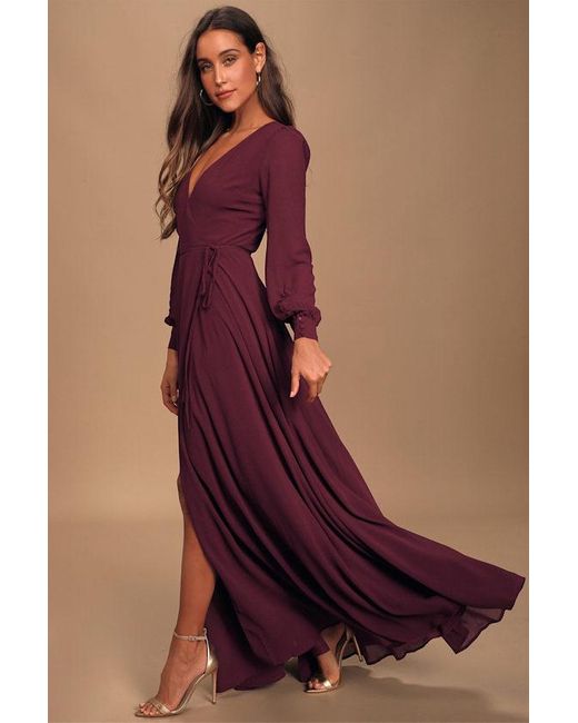 Lulus Red My Whole Heart Plum Long Sleeve Wrap Dress