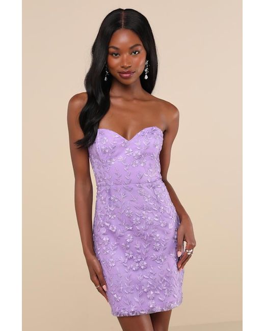 Lulus Purple Exquisite Sensation Embroidered Strapless Mini Dress