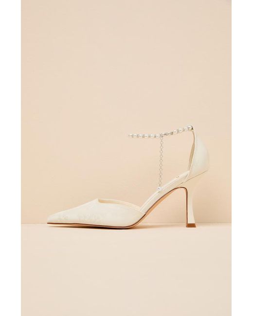 Lulus Natural Katie Satin Pearl Pointed-Toe Ankle Strap Pumps
