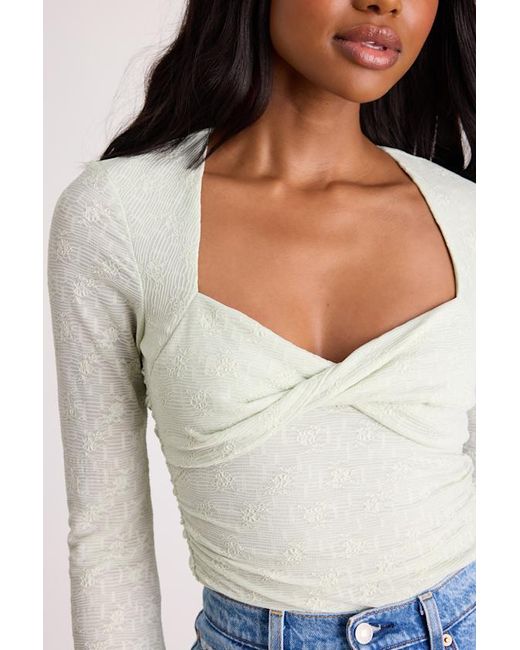 Lulus Blue Emada Light Mint Textured Twist-Front Long Sleeve Top