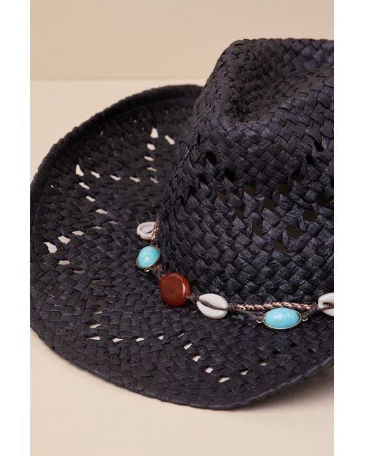 Lulus Black Whimsically Western Woven Beaded Cowboy Hat