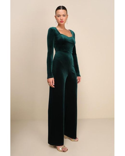 Lulus Black Instant Stunner Velvet Backless Jumpsuit