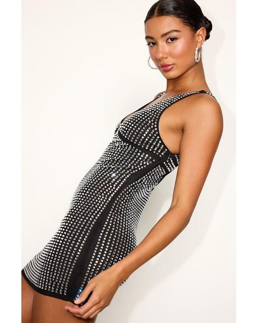 Lulus Black Narela And Rhinestone Backless Bodycon Mini Dress