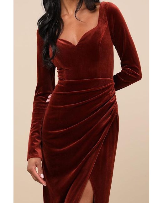 Lulus Multicolor Forever Sensational Rust Velvet Long Sleeve Maxi Dress