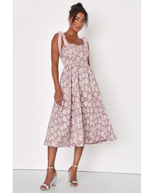 Lulus Pink Bubbly Bliss Jacquard Bustier Tie-Strap Midi Dress