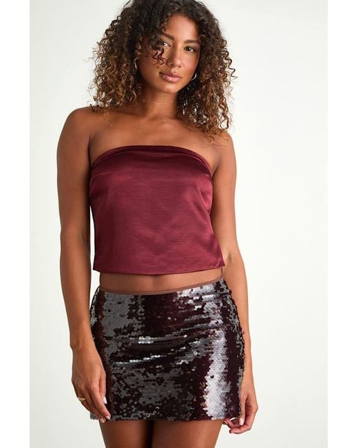 Lulus Red Devine Satin Strapless Crop Top