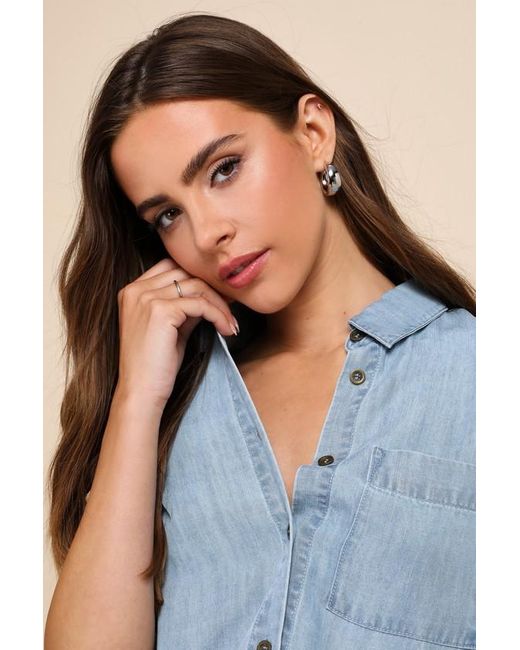 Lulus Blue Consistently Confident Chambray Collared Button-Up Top