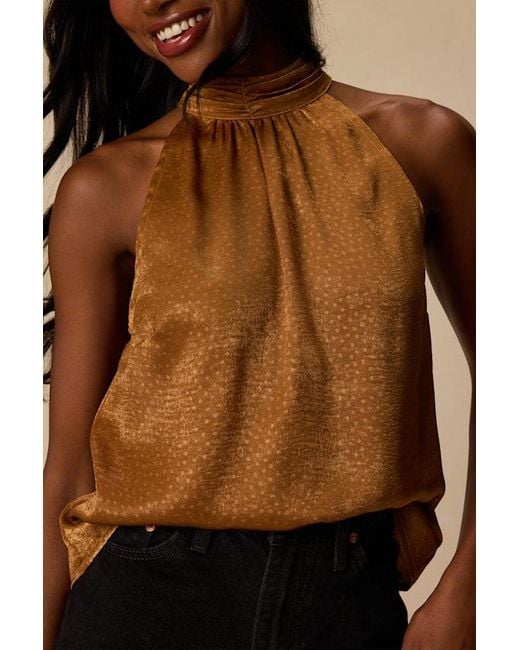 Lulus Black Camille Bronze Satin Mock Neck Tank Top