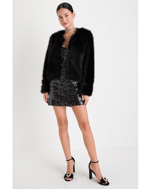 Lulus Black Glam Attitude Faux Fur Jacket