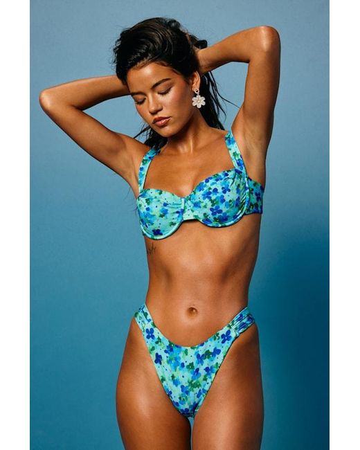Lulus Blue Aloha Floral Underwire Bikini Top