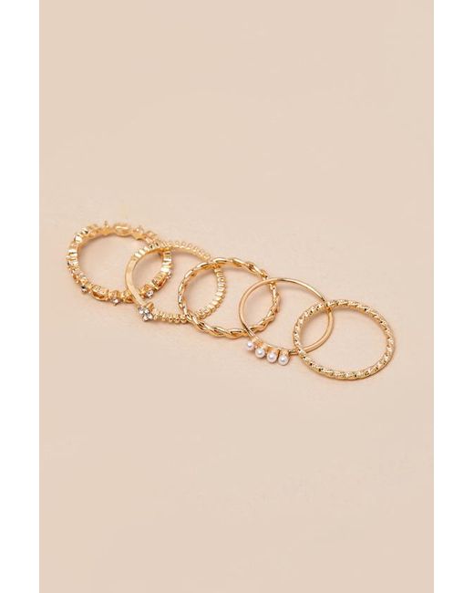 Lulus Brown Simply Dazzling Six-Piece Ring Set