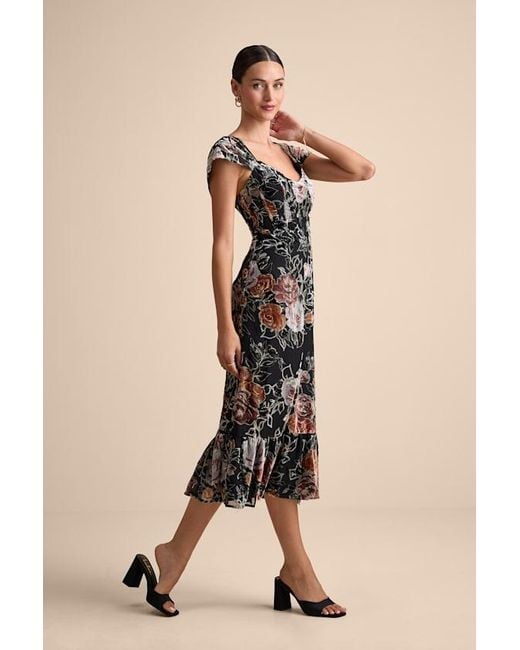 Lulus Black Composed Beauty Burnout Velvet Floral Midi Dress