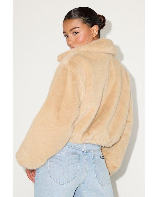Lulus Blue Eliah Faux Fur Collared Zip-Front Jacket
