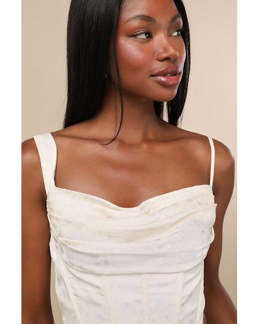 Lulus Natural Karee Satin Asymmetrical Bustier Top
