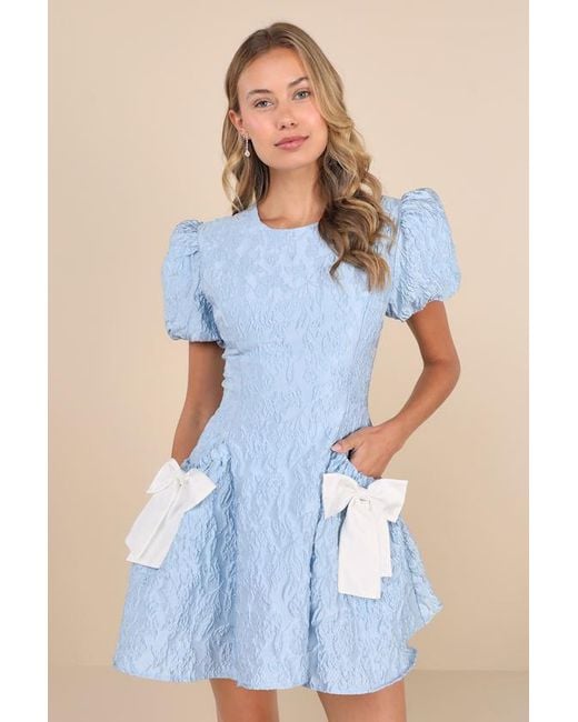 Sister Jane Blue Eyes Jacquard Bow Mini Dress
