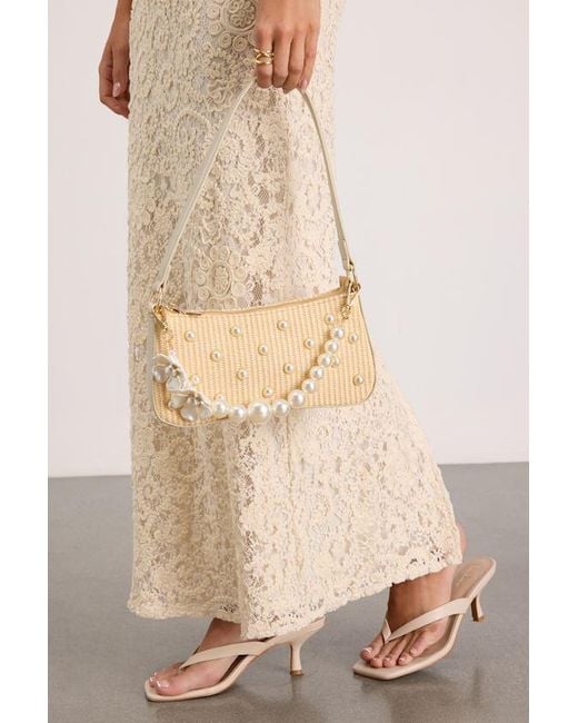Betsey Johnson Rita Natural Raffia Pearl Shoulder Bag