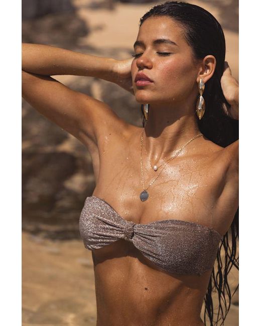 Dippin' Daisy's Blue Shay Shiny Lurex Knotted Bandeau Bikini Top