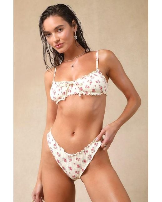 Dippin' Daisy's Brown June Floral Ruffled Cheeky Bikini Bottoms