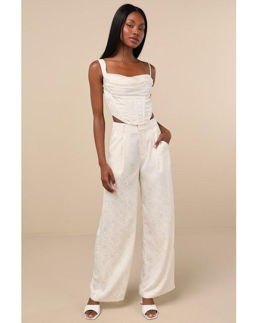 Lulus Natural Karee Satin Asymmetrical Bustier Top