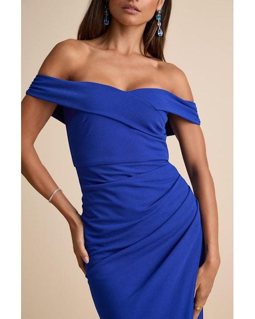 Lulus Blue High-Class Presence Off-The-Shoulder Maxi Dress