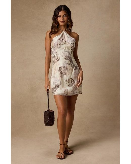Lulus Natural Eileena Multi Boho Print Halter Mini Dress