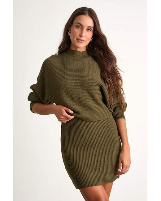 Lulus Green Toasty Times Dark Long Sleeve Two-Piece Sweater Dress