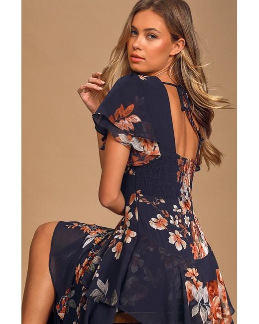 Lulus Blue Midnight Mood Floral Print Tiered Maxi Dress