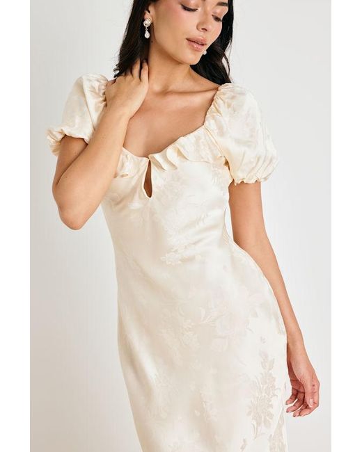 Lulus Natural Farina Cream Floral Jacquard Puff Sleeve Maxi Dress