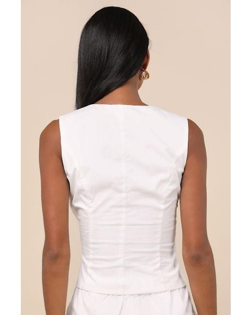 Lulus Natural Seasonally Lovely Scalloped Button-Front Poplin Top