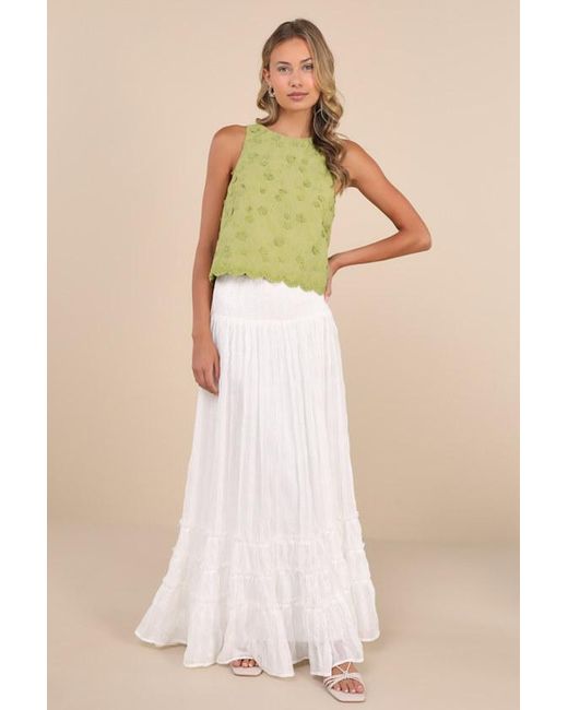 Lulus Green Pleasant Personality Floral Embroidered Crew Neck Tank Top