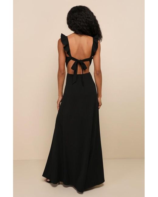 Lulus Blue Captivating Charisma Ruffled Cutout Tie-Back Maxi Dress