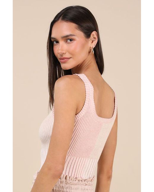Lulus Natural Made To Be Mod Blush Color Block Ribbed Cropped Tank Top