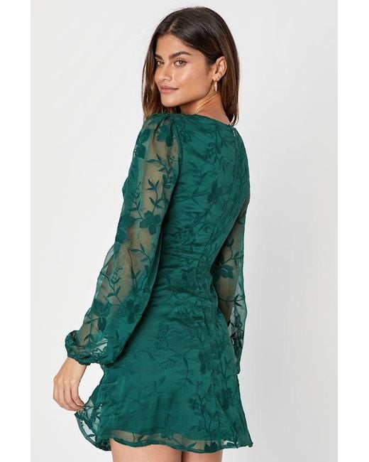 Lulus Green Angelic Bliss Embroidered Puff Sleeve Mini Dress