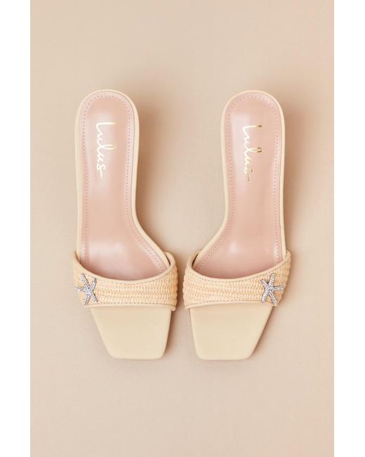 Lulus Tahnia Natural Raffia Starfish High Heel Slide Sandals