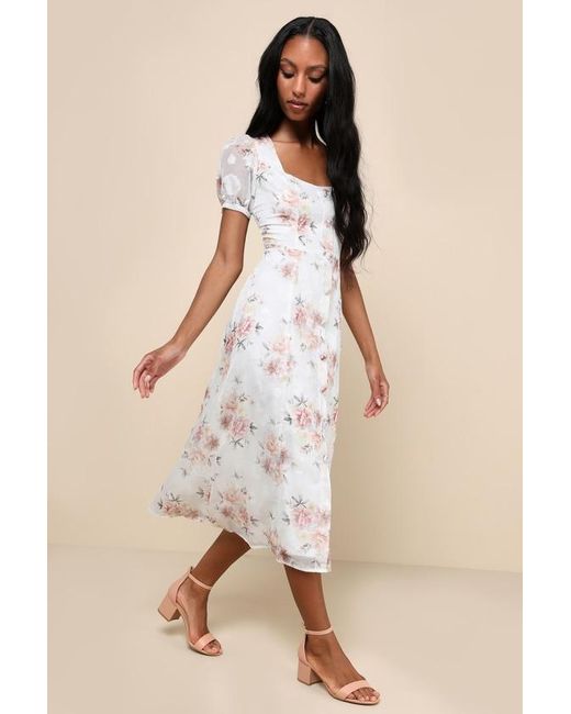 Lulus Natural Moment Of Beauty Floral Print Button-Front Midi Dress