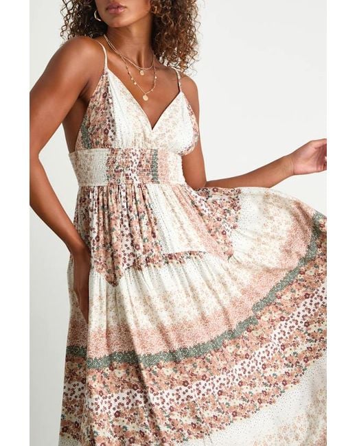 Lulus Natural Aralline Boho Floral Sleeveless Maxi Dress