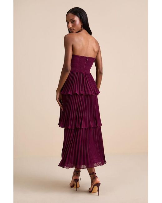 Lulus Pink Seriously Sensational Plum Strapless Tiered Midi Dress
