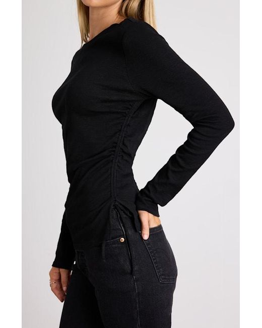 Lulus Black Ambrose Burnout Ruched Long Sleeve Top