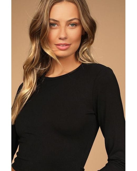 Lulus Black Begin With The Basics Long Sleeve Crop Top