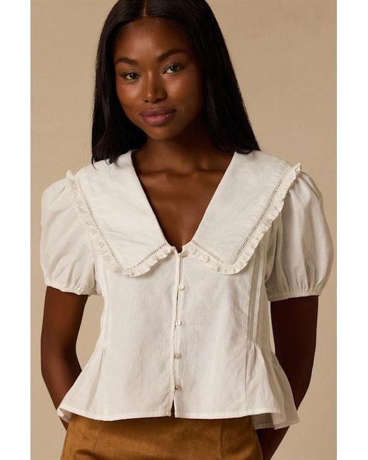 Lush Natural Jae Cotton Peter Pan Collar Top