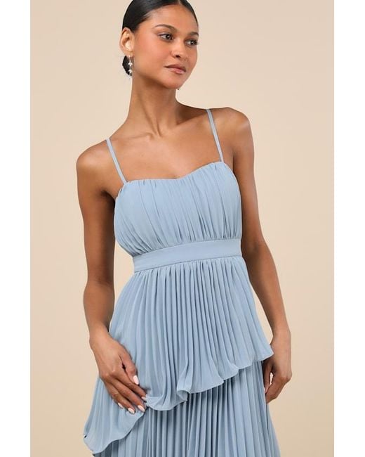 Lulus Blue Jehona Pleated Tiered Maxi Dress