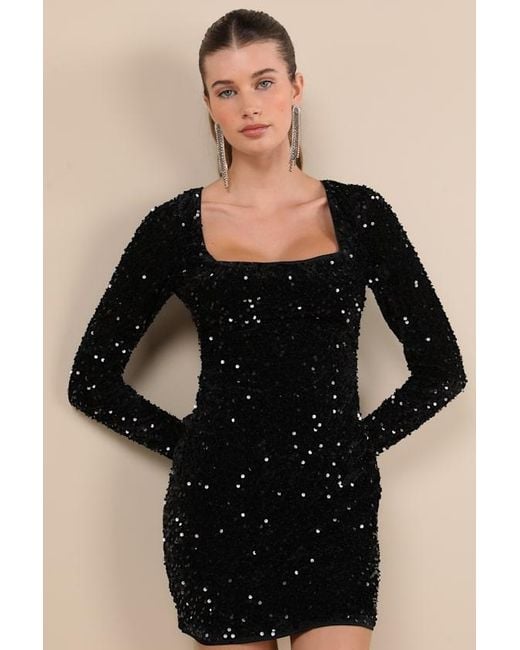 Lulus Black Marvelous Radiance Sequin Cutout Long Sleeve Mini Dress