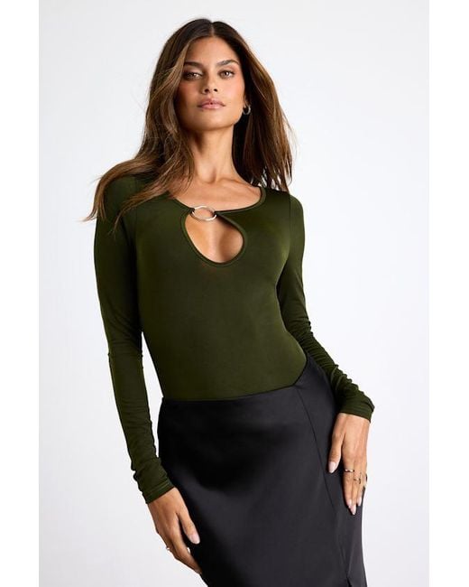 Lulus Black Ramia Slinky Knit Cutout Long Sleeve Bodysuit