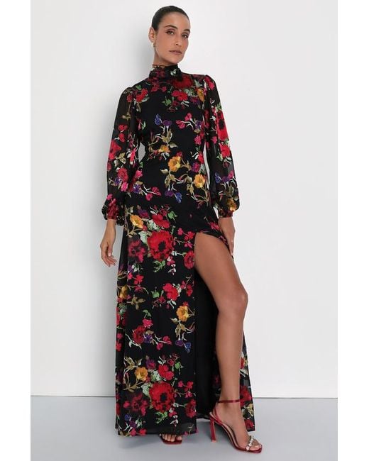 Lulus Red Graceful Arrival Floral Burnout Backless Maxi Dress